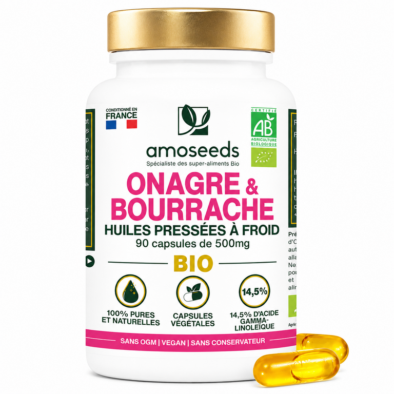 Huile d’Onagre & Bourrache Bio – 90 capsules – Amoseeds