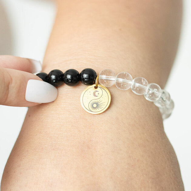 Bracelet Yin & Yang - Obsidienne & Cristal de Roche