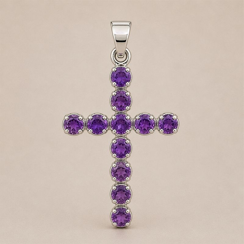 Pendentif Croix en Améthyste – Plaqué Argent