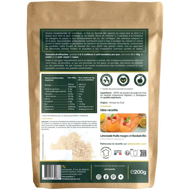 Baobab Poudre de fruit Bio 200gr