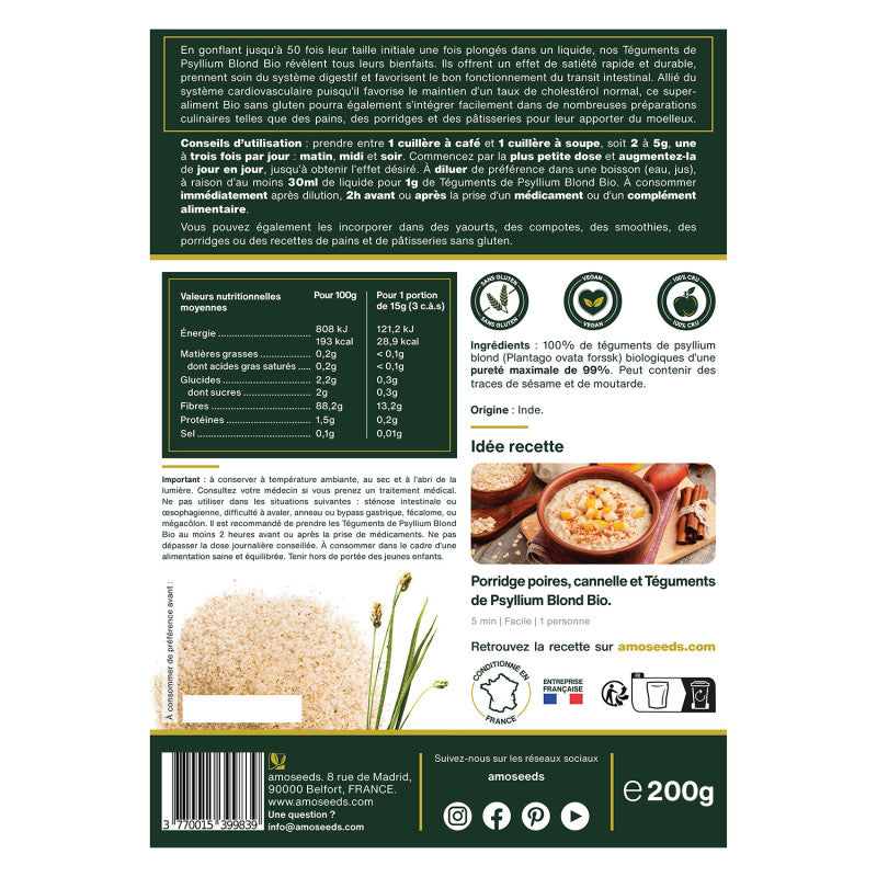 Psyllium blond Bio - Poudre 200 g - Plantago ovata