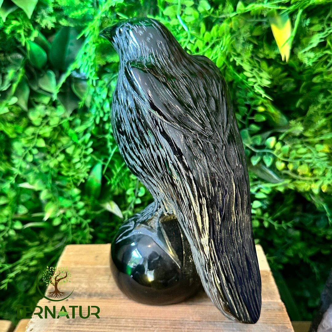 Grand Corbeau en Obsidienne Noire