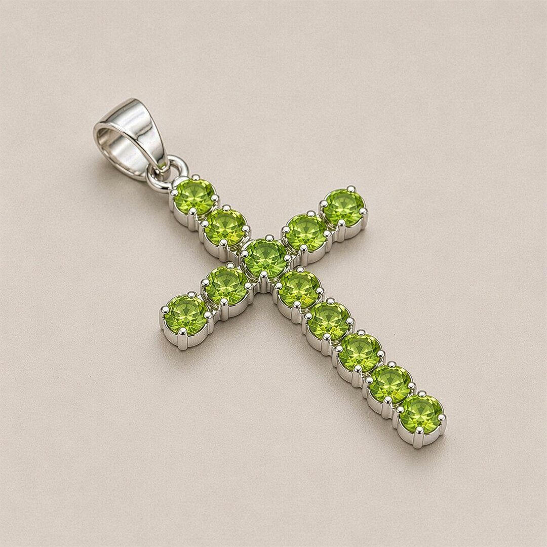 Pendentif Croix en Péridot – Plaqué Argent
