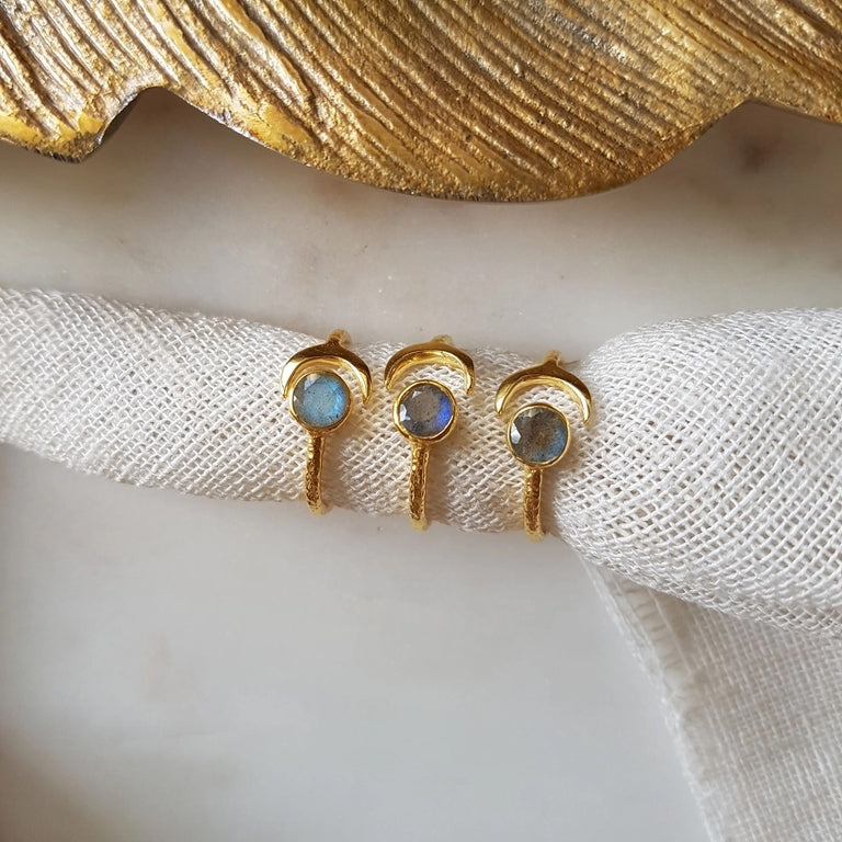 Bague Lune en Labradorite réglable