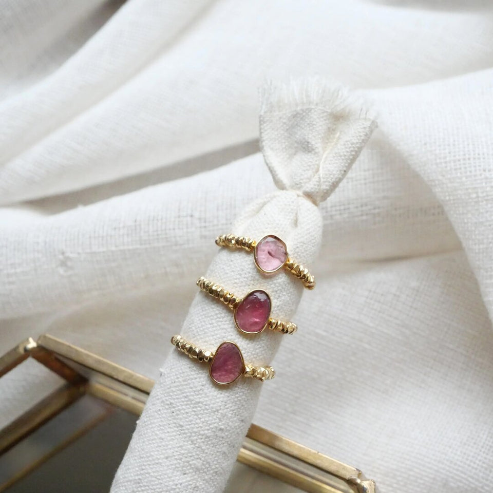 Bague Lune en Tourmaline Rose réglable