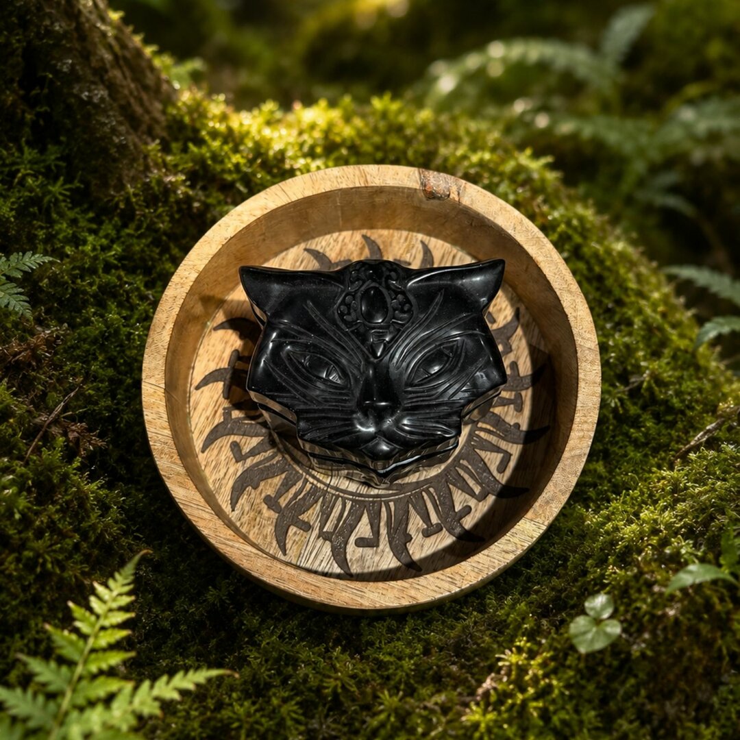 Boîte à Bijoux Chat Mystique en Obsidienne Noire