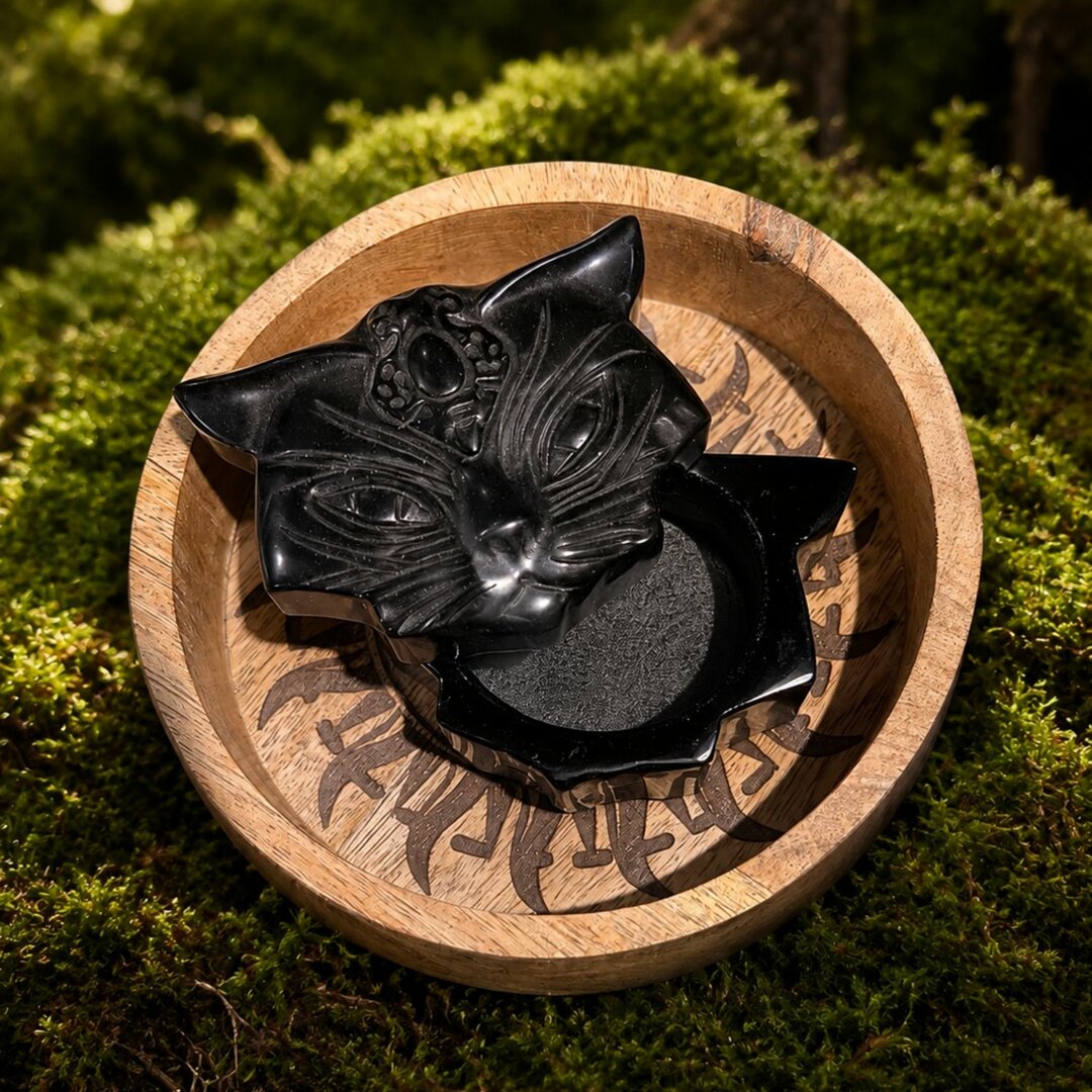 Boîte à Bijoux Chat Mystique en Obsidienne Noire