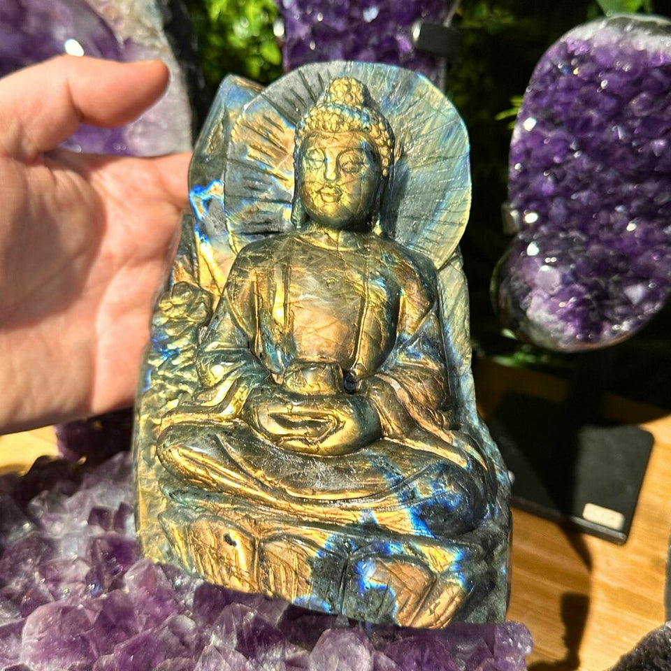 Bouddha Zen en Labradorite - Qualité AAA
