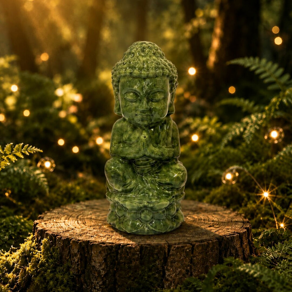 Statuette de Bouddha sur Lotus en Jade Néphrite – 10 cm