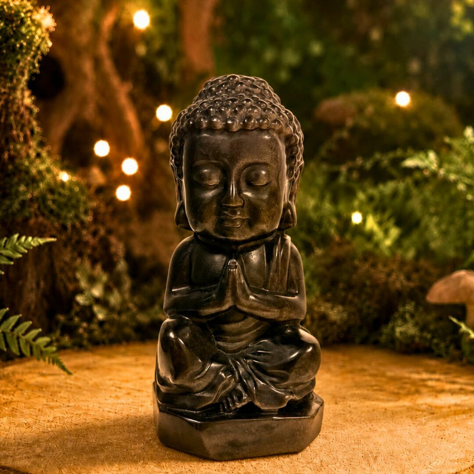 Bouddha en Obsidienne Argentée