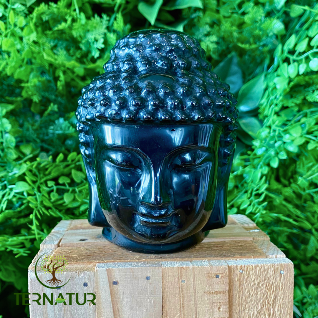 Tête de Bouddha Obsidienne Dorée