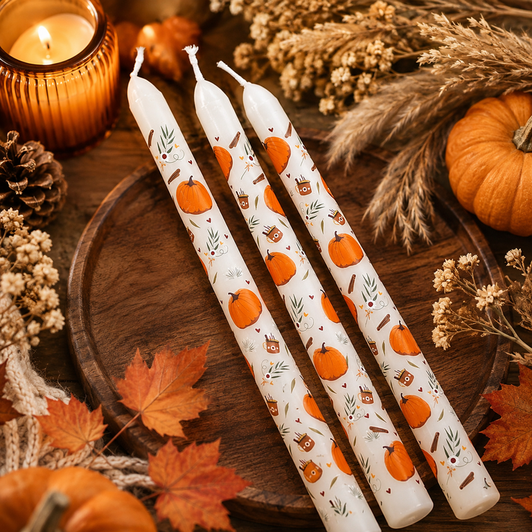 Ensemble de 3 Bougies Citrouille d’Automne – Sans Parfum