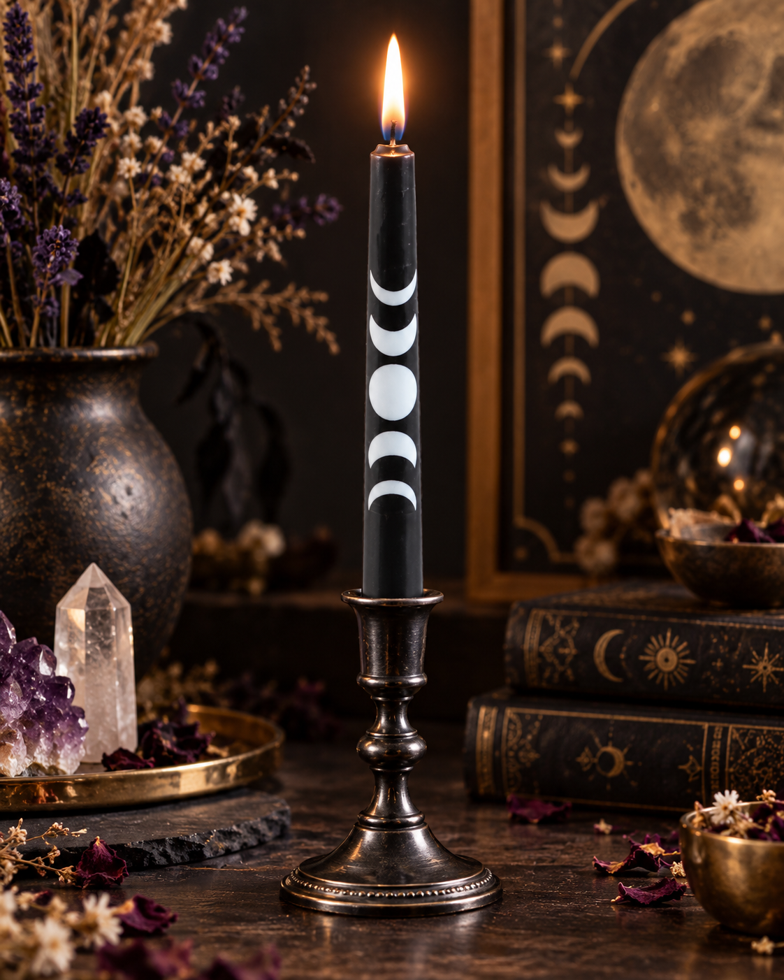 Lot de 3 Bougies Noires Phases de la Lune – 25,5 cm