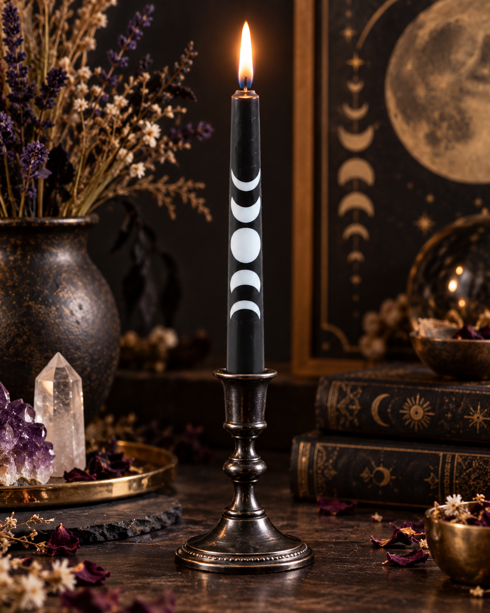 Lot de 3 Bougies Noires Phases de la Lune – 25,5 cm