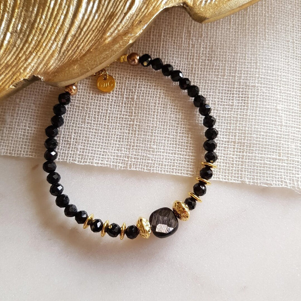 Bracelet Hypersthène et Tourmaline Noire