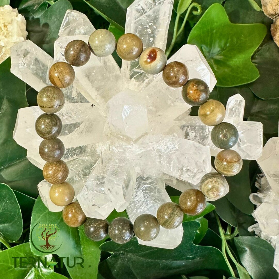 Bracelet Jaspe Feuille d'Argent - 8mm