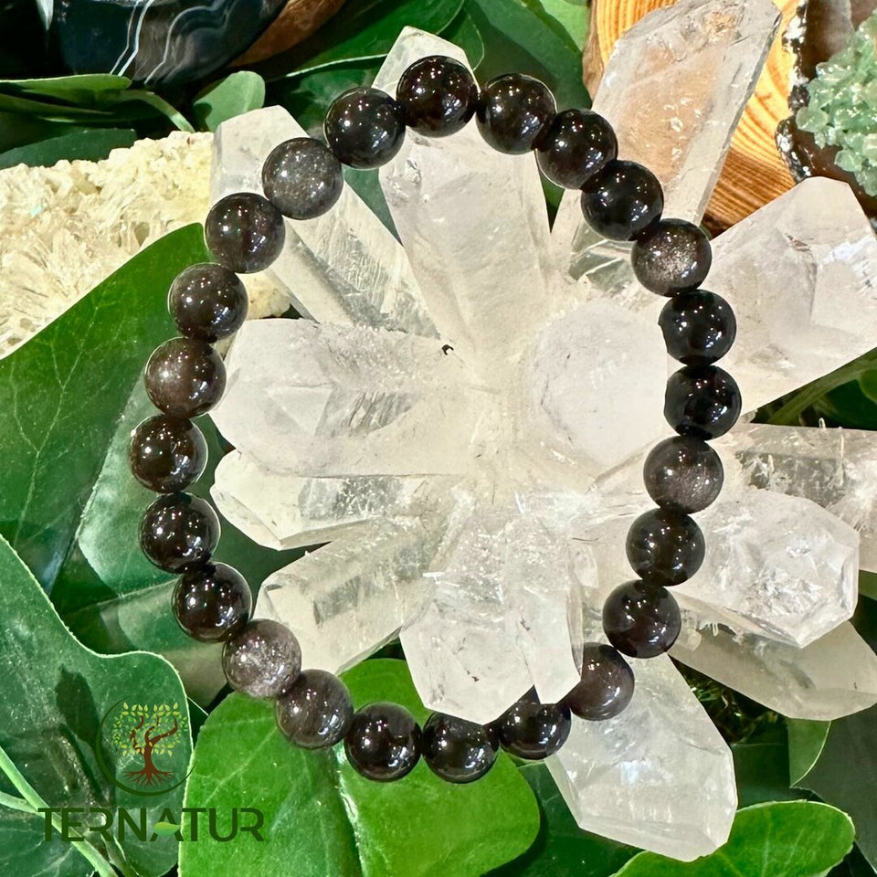 Bracelet Obsidienne Argentée - 8mm