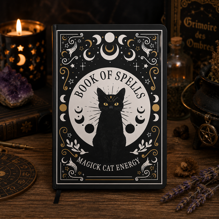 Carnet A5 « Livre de Sorts – Magie du Chat Noir » avec Stylo