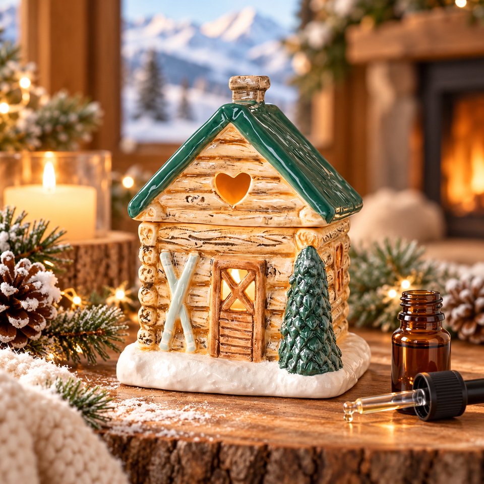 Diffuseur d’huiles & Chauffe-cire Chalet de Ski – Cabane d’Hiver