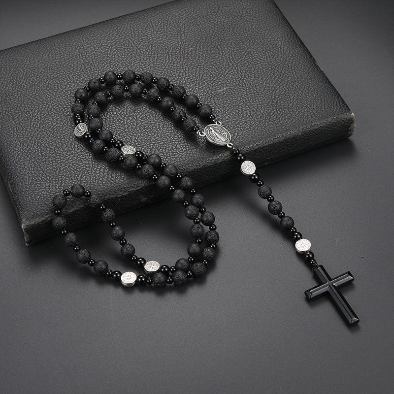 Chapelet en Pierre de Lave & Hématite
