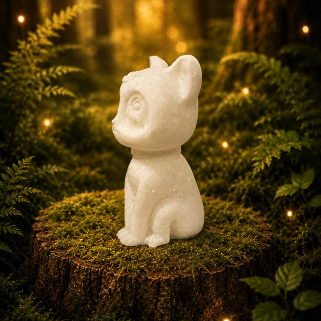 Statuette Chat Luna en Jade Blanc – 15 cm