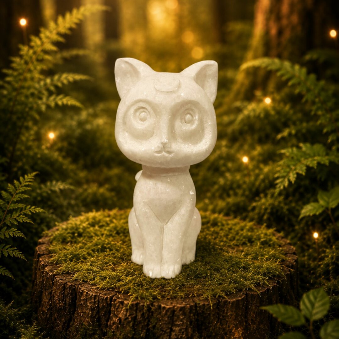 Statuette Chat Luna en Jade Blanc – 15 cm