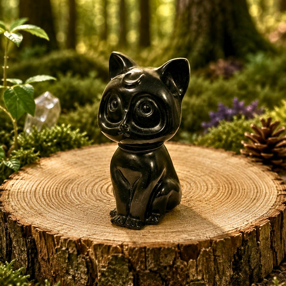 Statuette Chat Luna en Obsidienne Noire – 15 cm