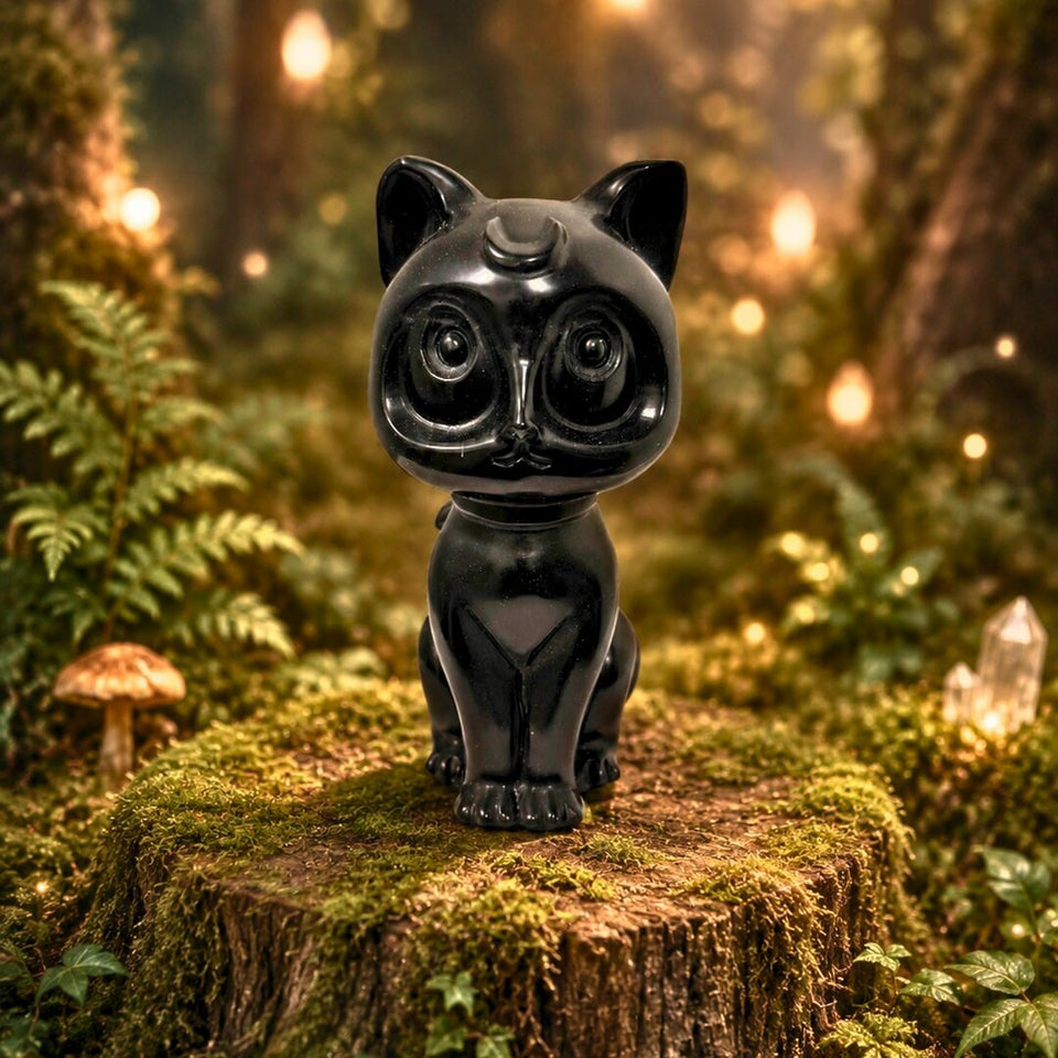 Statuette Chat Luna en Obsidienne Noire – 15 cm