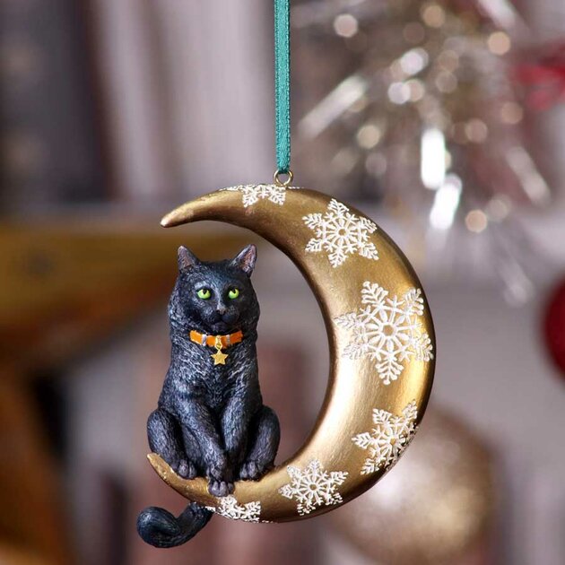Ornement Chat Mystique et Croissant de Lune : Décoration Féline Enchantée
