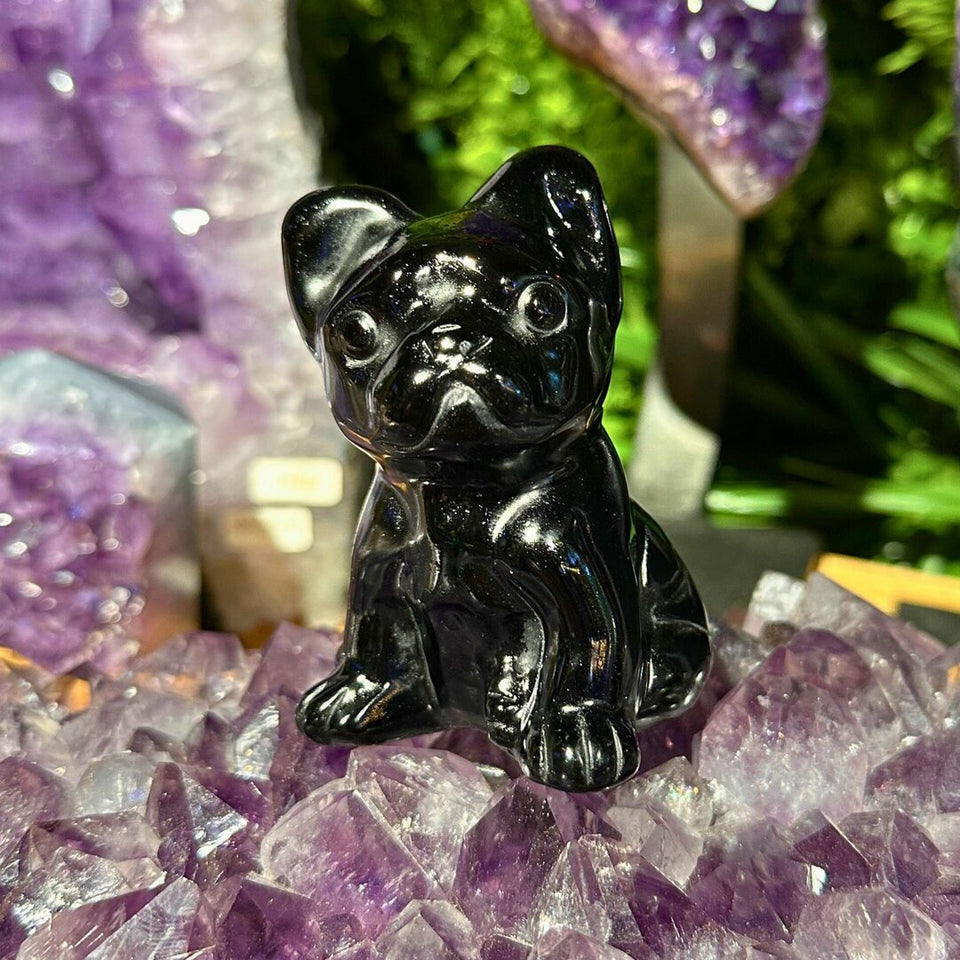 Chien Bouledogue Français en Obsidienne Noire