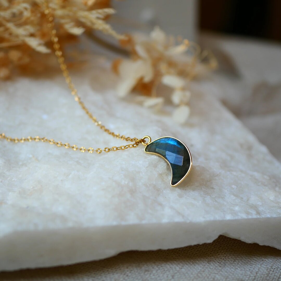 Pendentif Lune en Labradorite