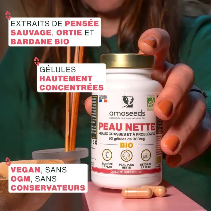 Complexe Peau Nette Bio – Pensée Sauvage, Ortie & Bardane – 90 gélules
