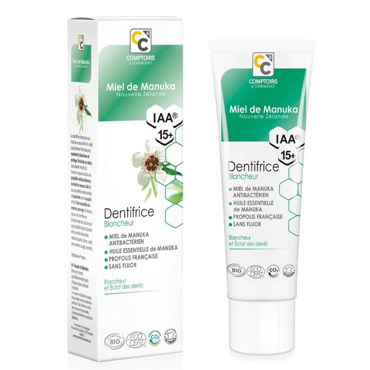 COMPTOIRS ET COMPAGNIES – Dentifrice Blancheur au Miel de Manuka IAA15+ – 75 ml