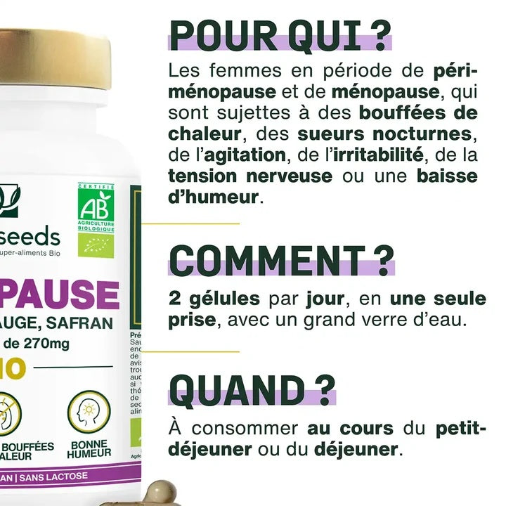 Complexe Ménopause Bio – Gattilier, Sauge & Safran – 60 gélules