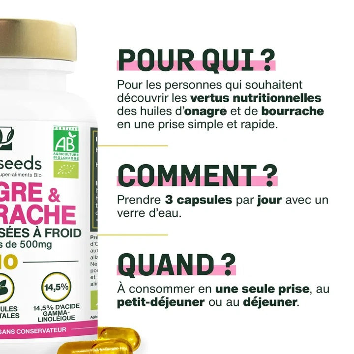 Huile d’Onagre & Bourrache Bio – 90 capsules – Amoseeds