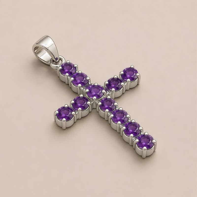 Pendentif Croix en Améthyste – Plaqué Argent