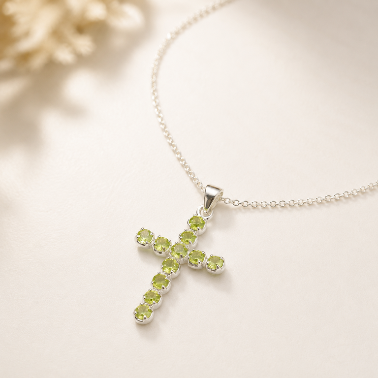 Pendentif Croix en Péridot – Plaqué Argent