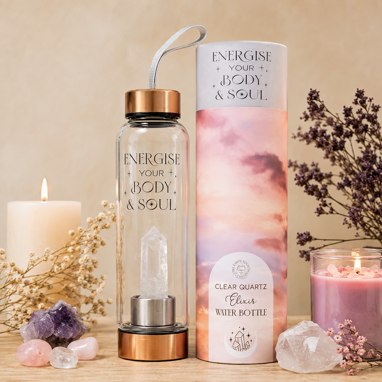 Bouteille Gourde en Verre avec Cristal de Roche – « Body & Soul » – 530 ml