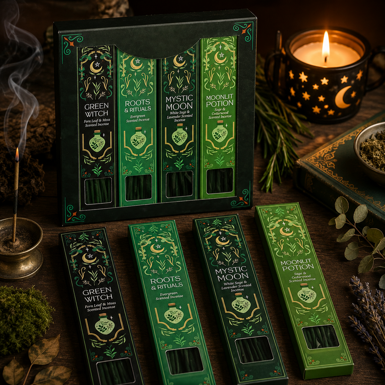 Coffret d’Encens « Green Witch » – 4 Parfums Inspirés de la Nature