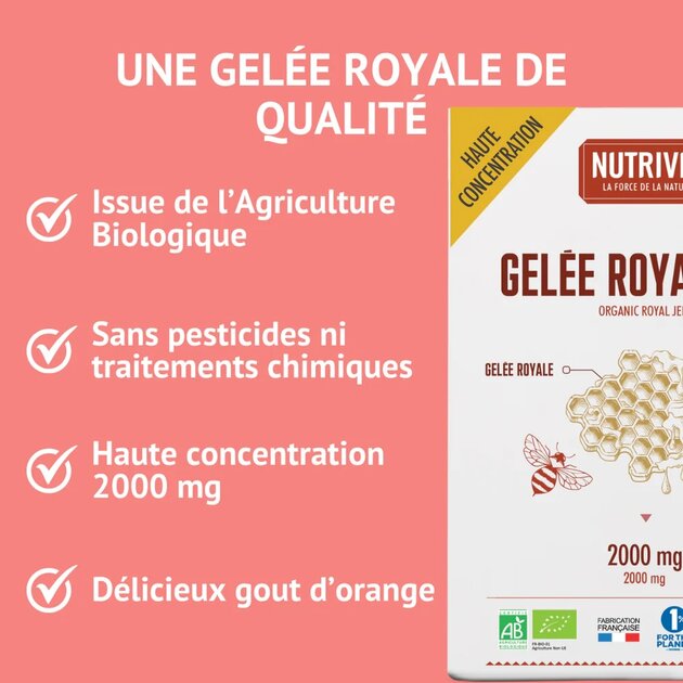 Gelée Royale Bio 2000mg - 20 ampoules - Nutrivie