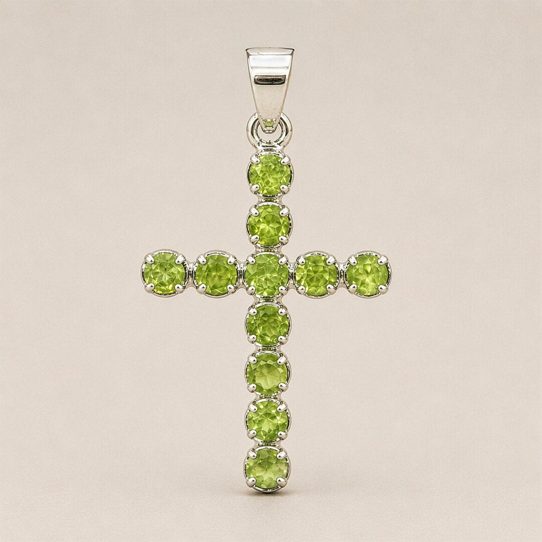Pendentif Croix en Péridot – Plaqué Argent