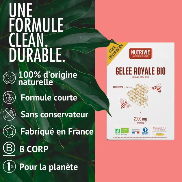Gelée Royale Bio 2000mg - 20 ampoules - Nutrivie