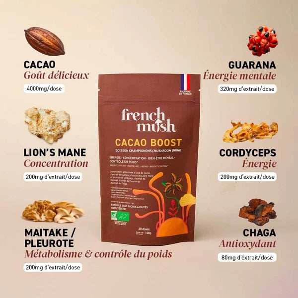 French Mush – Cacao BOOST Bio aux Champignons – Alternative au Café