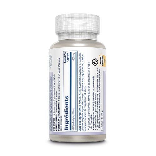 NAC 600 mg – N-Acétyl-Cystéine – 60 capsules végétales – Solaray