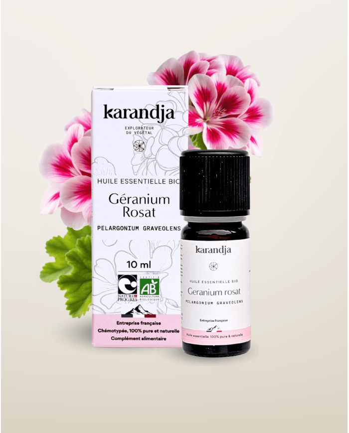 Huile Essentielle Bio de Géranium rosat – 5 ml – Karandja