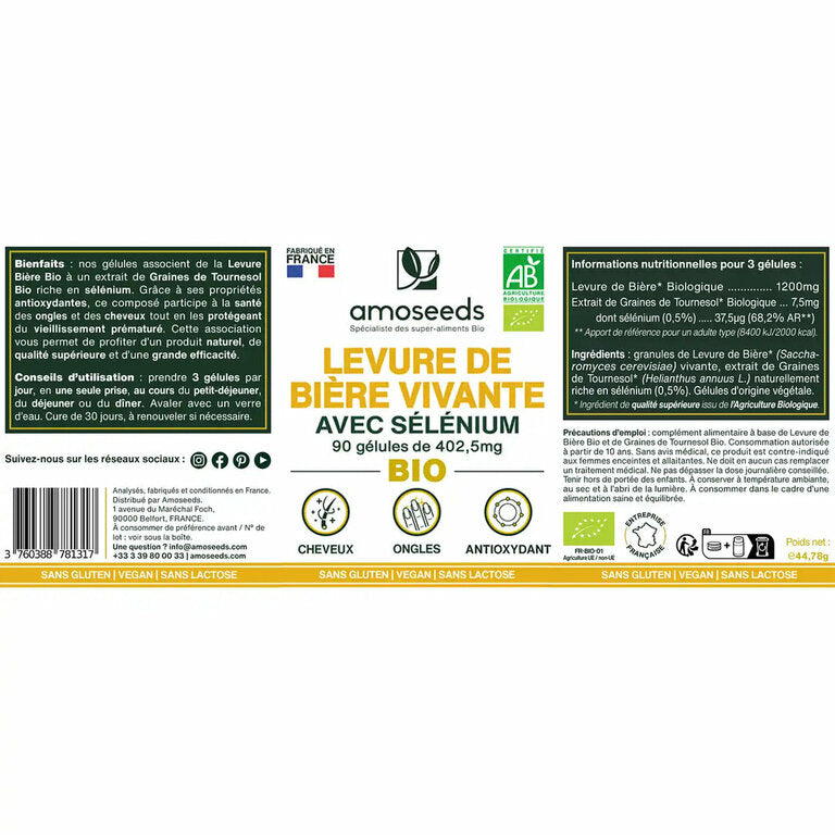 Levure de Bière vivante bio - 90 gélules