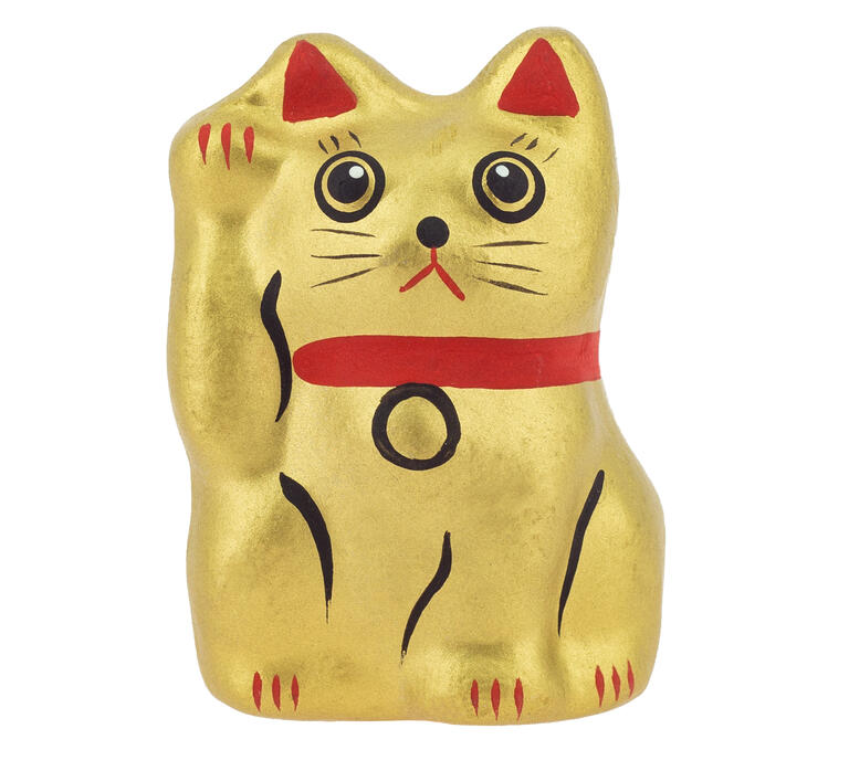 Chat Porte-bonheur Abondance Maneki Neko Shiro Doré