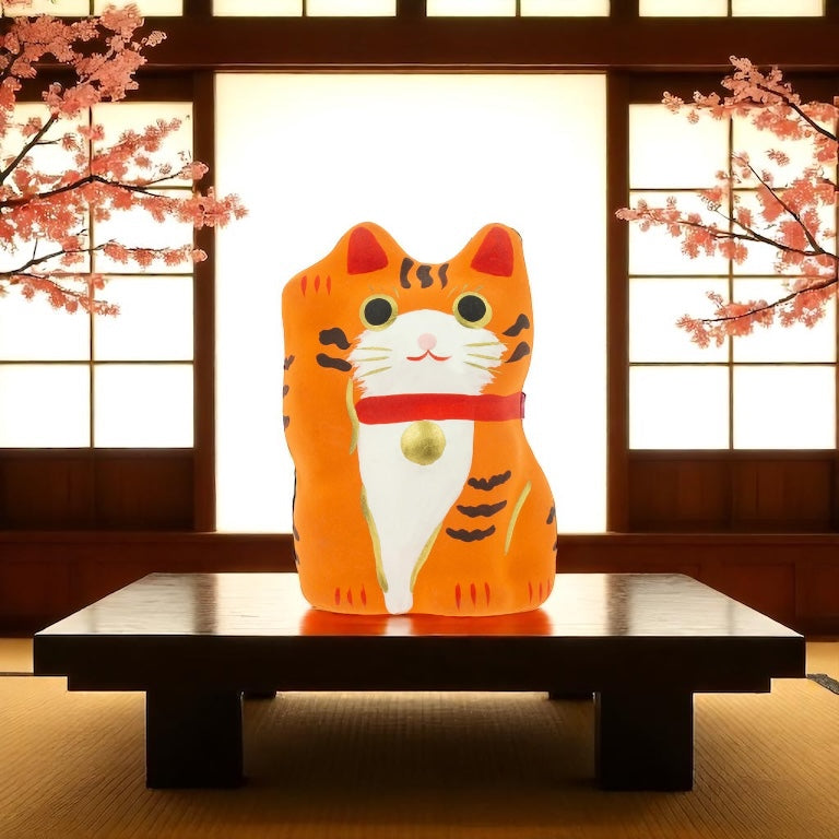 Chat Porte-bonheur Réussite Maneki Neko Shiro Orange