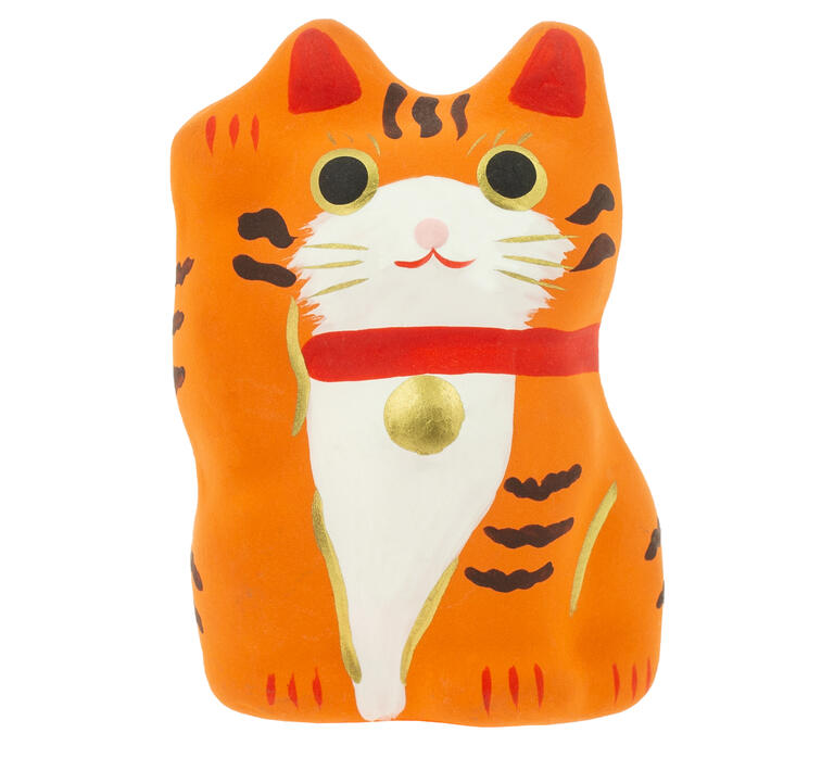 Chat Porte-bonheur Réussite Maneki Neko Shiro Orange