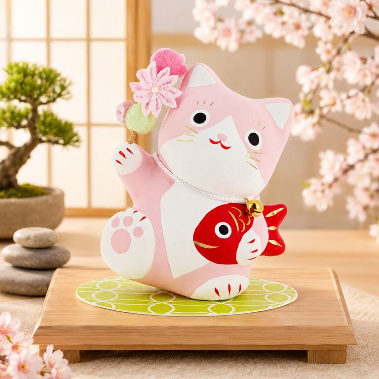 Maneki Neko Double Chance rose – Chance, amour et persévérance